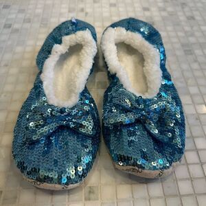 Snoozies Ballerina Blue Sequin Women House Slippers